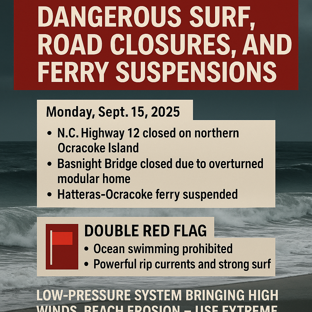 Outer Banks Under Double Red Flag: Dangerous Surf, Road Closures, and Ferry Suspensions